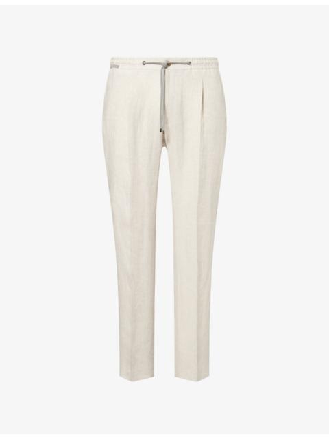 CORNELIANI Pleat Drawstring Linen Trousers