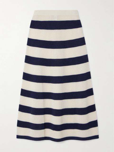 ERES Bayadere Bateau Striped Open-knit Cotton-blend Midi Skirt