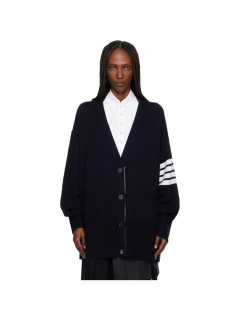 Thom Browne Navy Exaggerated Fit V Neck Cardigan