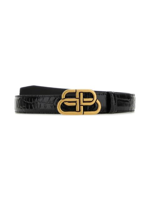 BALENCIAGA Black Leather Bb Belt