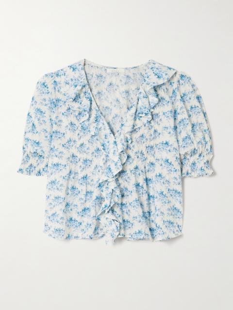 DÔEN Henri Ruffled Pintucked Floral-print Organic Cotton-voile Top