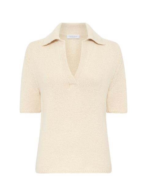 GABRIELA HEARST Sohan Knit Short Sleeve Polo in Off White Cashmere