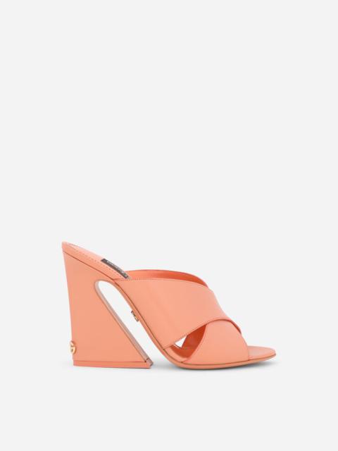 Calfskin mules with geometric heel