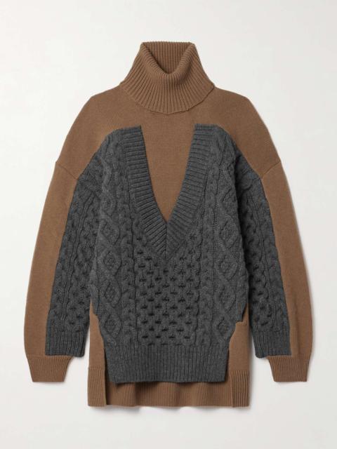 Stella McCartney Paneled ribbed and cable-knit wool turtleneck sweater