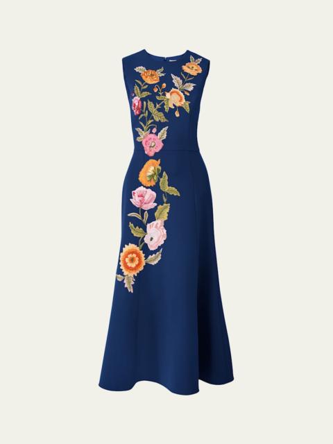 CAROLINA HERRERA Floral Embroidered Sleeveless Midi Dress