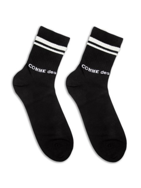 Comme Des Garçons Ankle Logo Intarsia Sock Black in Black