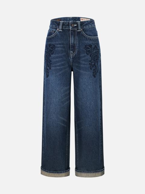 EVISU BUTTERFLY AND SEAGULL EMBROIDERY WIDE-LEG JEANS