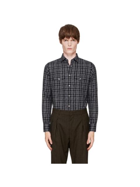TOM FORD Gray Grand Twill Check Western Shirt