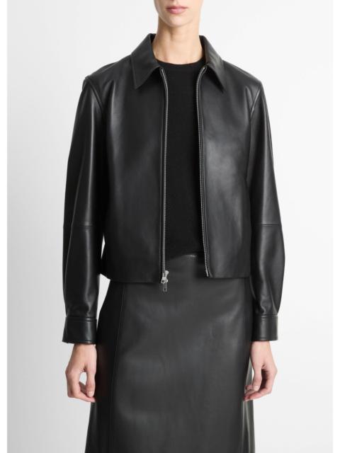 Vince Leather Cropped Zip-Front Jacket