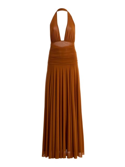 STAUD Alessandra Pleated Maxi Dress brown