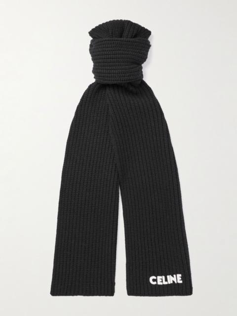 CELINE Logo-Appliquéd Ribbed Wool Scarf Black