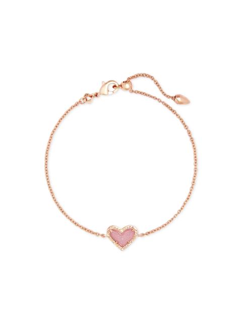 KENDRA SCOTT Ari Heart Rose Gold Chain Bracelet in Light Pink Drusy