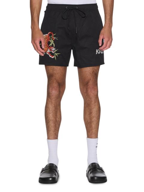 Ksubi Men's Stay Up Embroidered Logo Cotton Fleece Shorts - Black