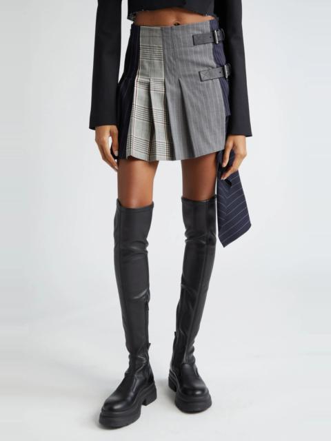 Monse Patchwork Pleated Wool & Cotton Blend Miniskirt