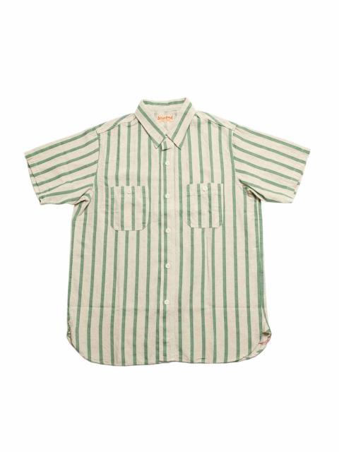 SUGAR CANE COTTON LINEN - DOBBY HERRINGBONE STRIP - S/S WORK SHIRT - SC39727