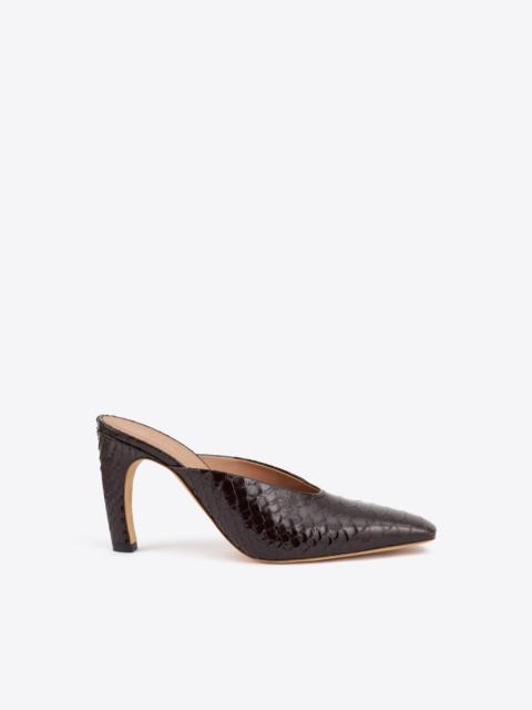 MALONE SOULIERS Rowe 90 Dark Brown Embossed Leather Mules