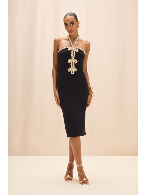 PatBO JADE KNIT EMBROIDERED HALTERNECK MIDI DRESS