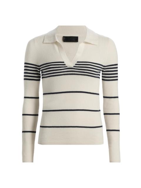 NILI LOTAN Women's Lucille Striped Cashmere Polo Sweater - Ivory Navy Stripe