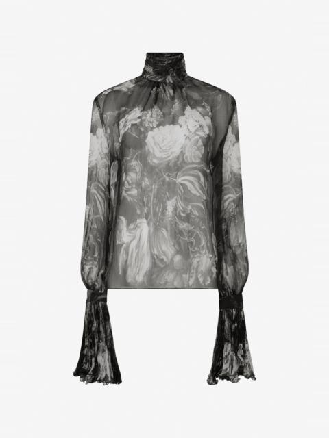 Roberto Cavalli Blouse in Silk with Fiammingo Flowers Print
