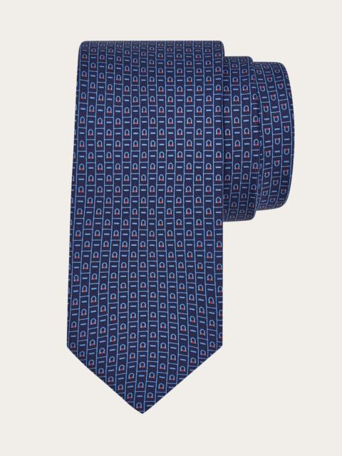 Gancini Monogram print silk tie