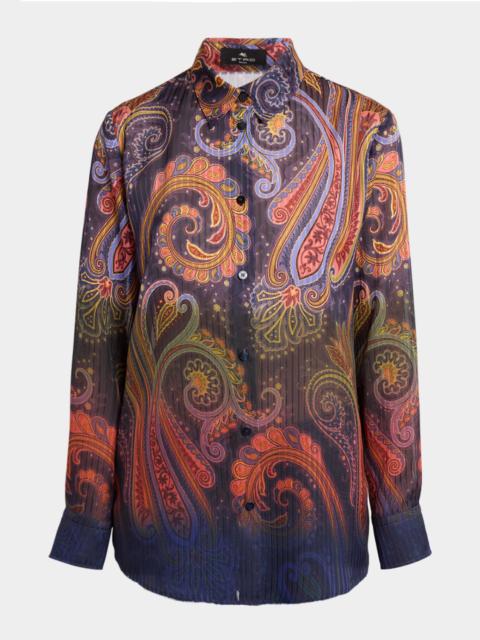 Etro Ombre Paisley-Print Chiffon Button-Down Shirt
