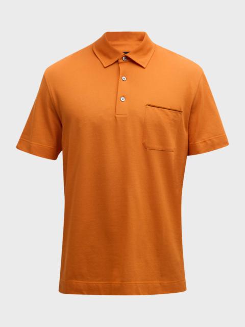 Men's Cotton Polo Shirt with Leather-Trim Pocket