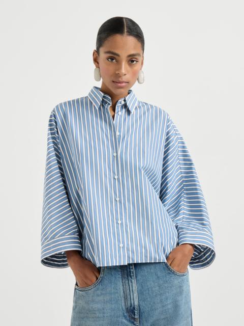 Brunello Cucinelli Cotton shadow stripe poplin shirt with monili