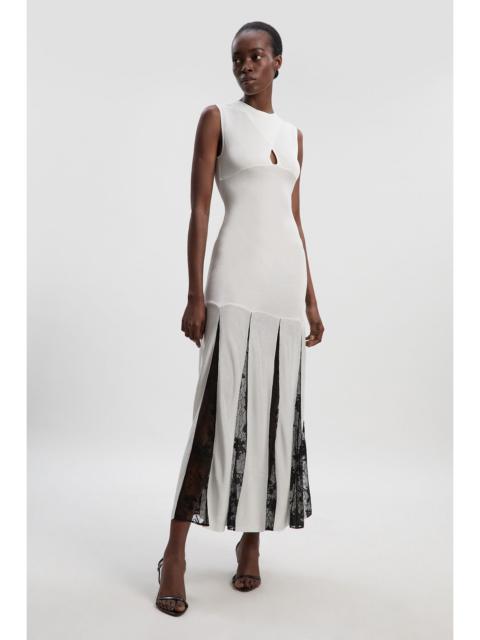 KAREN MILLEN Viscose Blend Slinky Sheer Lace Detail Knit Maxi Dress