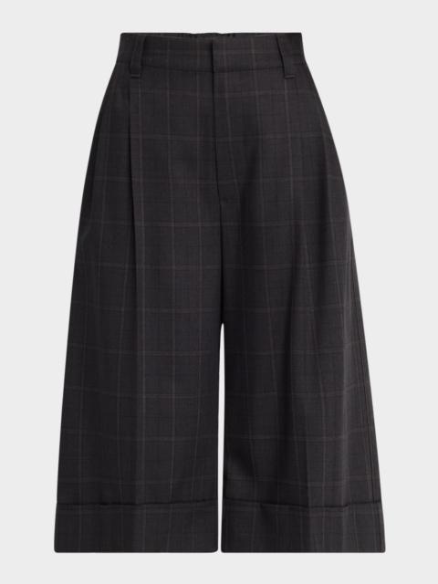 Brunello Cucinelli Windowpane Bermuda Pleated Wool Shorts
