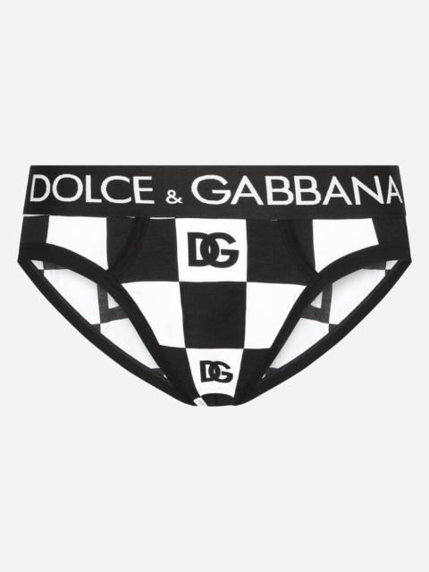 Dolce & Gabbana Damier-print jersey mid-rise briefs with DG logo