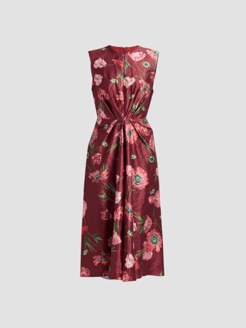 Erdem FLORAL TEXTURED SATIN SLEEVELESS MIDI DRESS