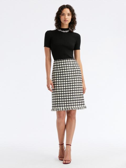 Oscar de la Renta LUREX CHECK TWEED PENCIL SKIRT