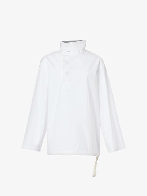 High-neck cotton-poplin shirt