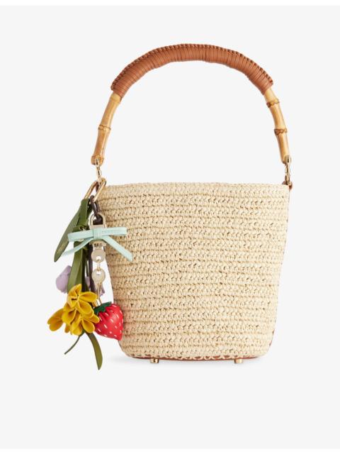 self-portrait Charm-Embellished Raffia Bucket Bag
