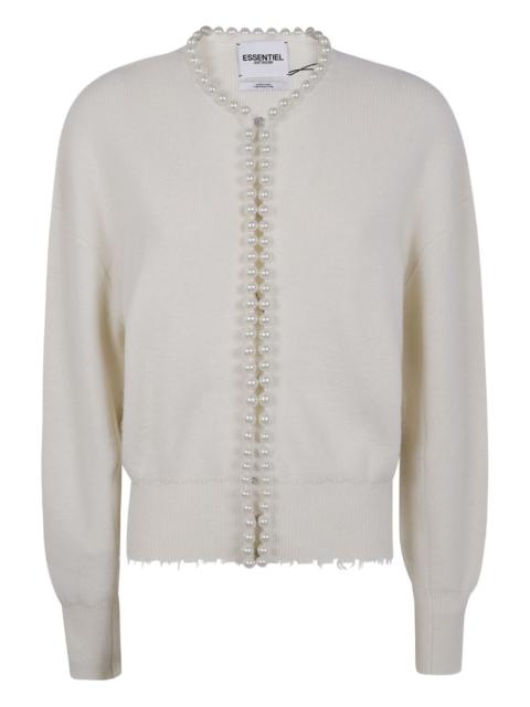 ESSENTIEL ANTWERP pearl-embellished frayed cardigan