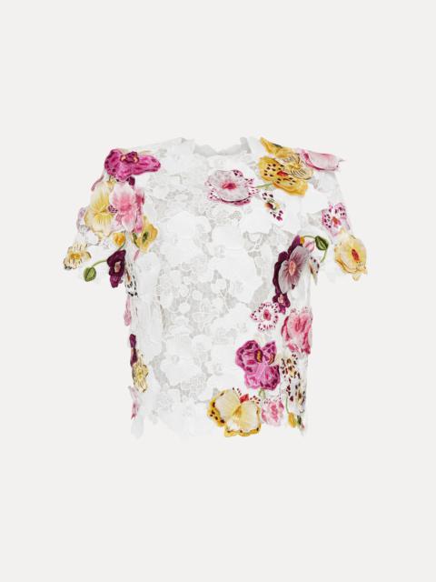 Oscar de la Renta ORCHID EMBROIDERED GUIPURE BLOUSE