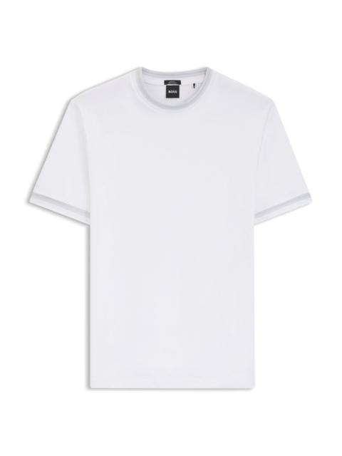 BOSS CONTRAST-TIPPING SLIM-FIT T-SHIRT IN MERCERISED COTTON