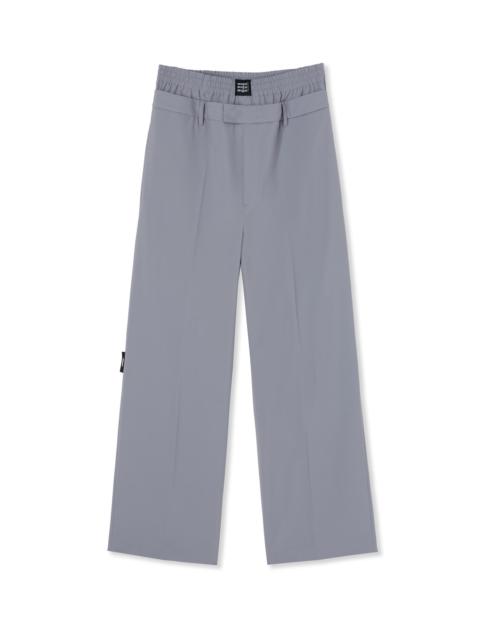 Flamed viscose canvas double-belted pants with elastic waistband