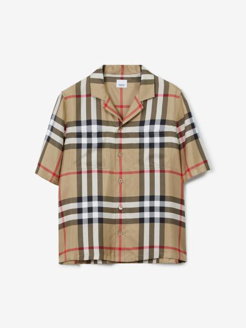 Short-sleeve Check Silk Shirt