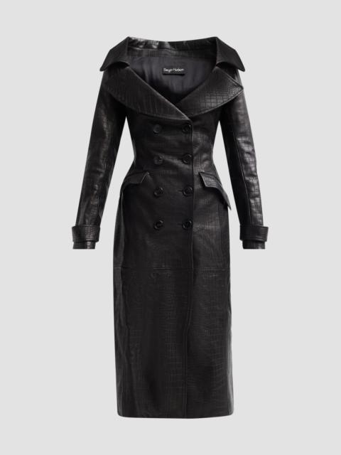 Sergio Hudson Women's Croc-Embossed Leather Trench Coat - Black