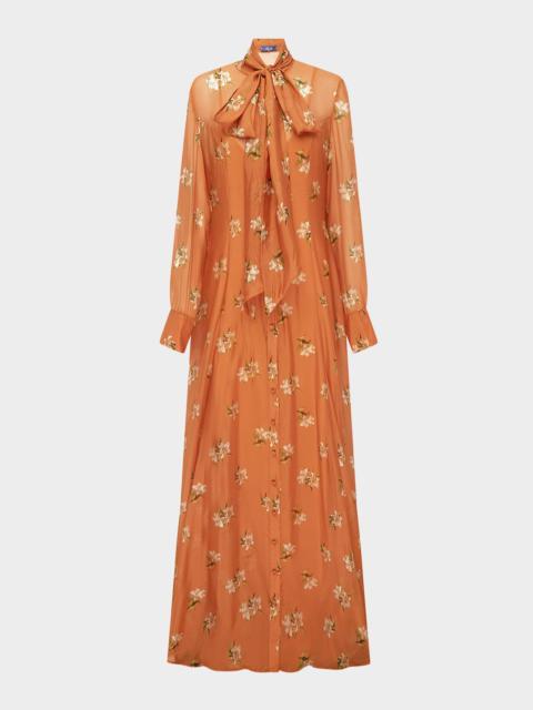 LEO LIN Lilith Tie-Neck Floral Maxi Dress