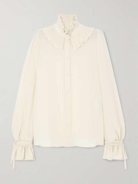 Ruffled silk crepe de chine shirt Beige