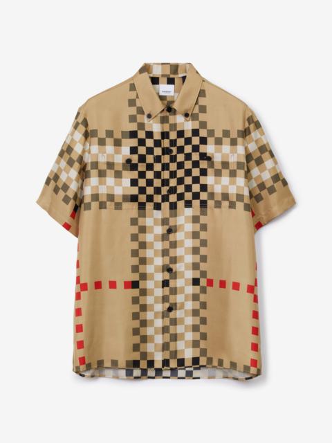 Short-sleeve Pixel Check Silk Shirt