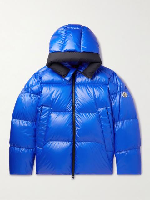 Moncler Damavand Quilted Glossed-Shell Hooded Down Jacket Blue
