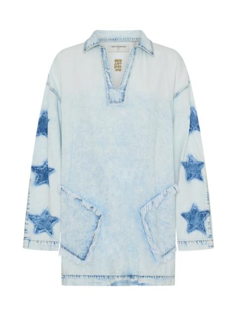 ONE TEASPOON Le Captain Star Pullover Denim Mini Shirt Dress - Depeche Blue