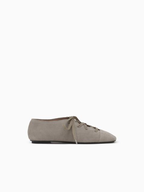 EMPORIO ARMANI LACE-UP BALLET FLATS IN SUEDE WITH LEATHER LINING