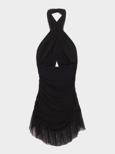 NORMA KAMALI Ruffle Halter Mini Swimdress