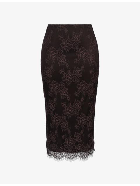 House of CB Seven Lace-Embroidered Woven Midi Skirt