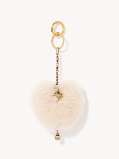 Chloé CHLOÉ SYMBOLS HEART SHEARLING & MINI HEART KEY RING BAG CHARM IN BRASS