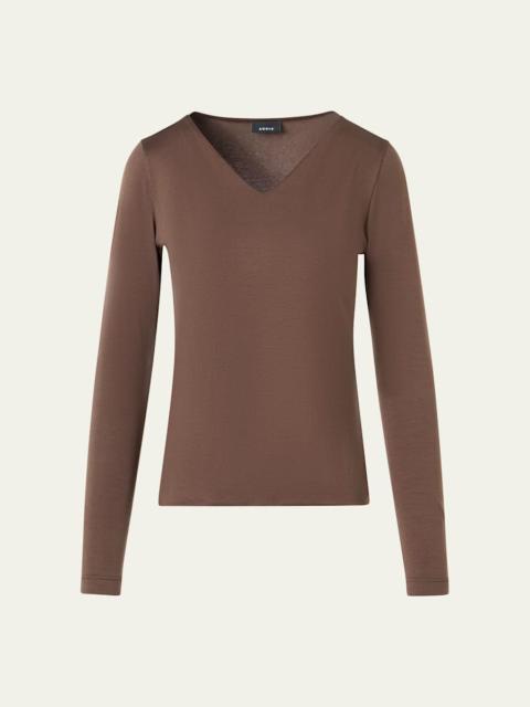 AKRIS V-Neck Jersey Long-Sleeve T-Shirt